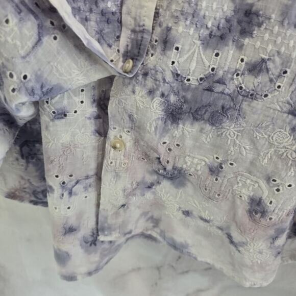Anthropologie Shirt Womens Large Button Up Tie Dye Pilcro Purple Pink Long - Picture 9 of 13